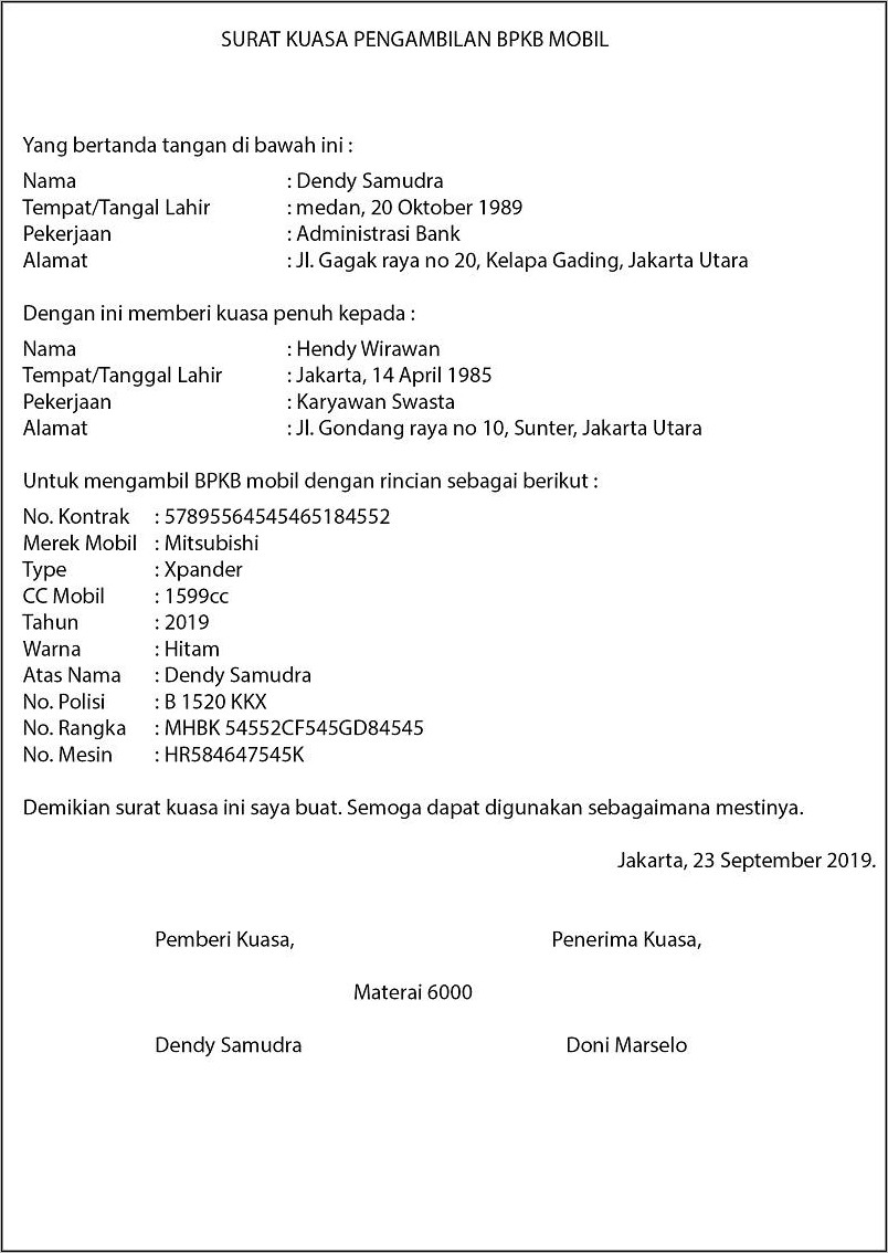 Contoh Surat Jaminan Bpkb Untuk Pekerjaan