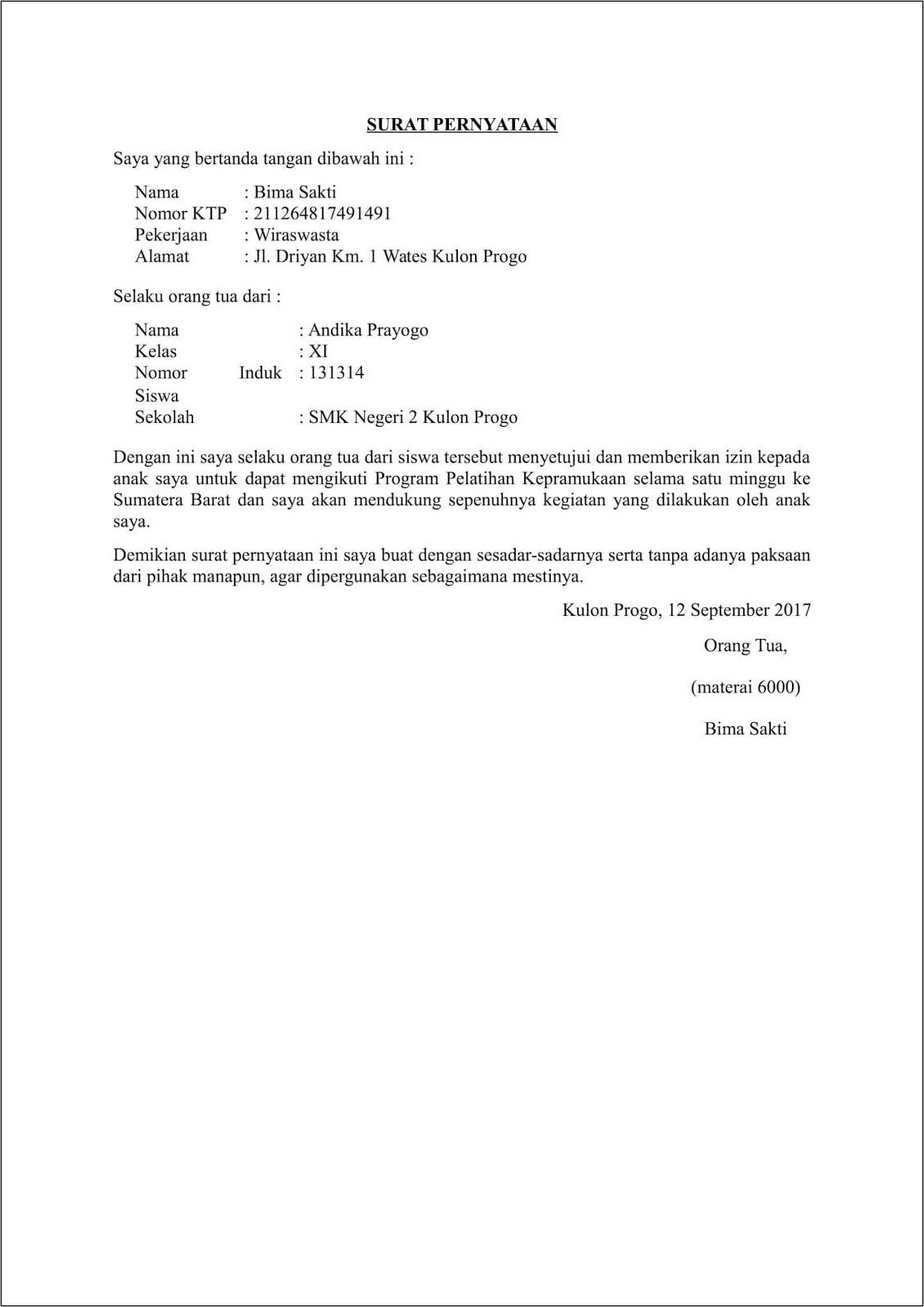 Contoh Surat Jaminan Masuk Kerja