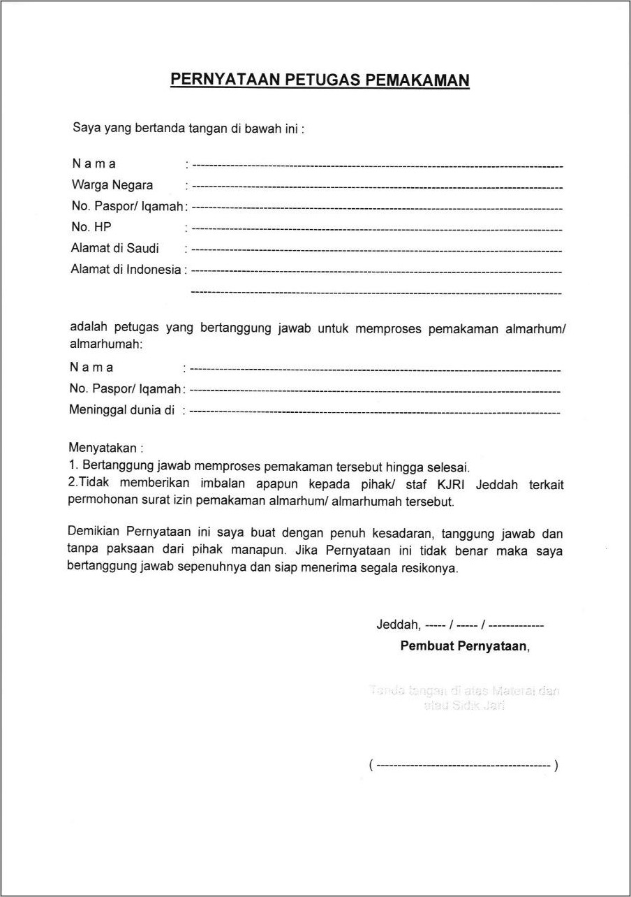 Contoh Surat Kematian Untuk Izin Kerja