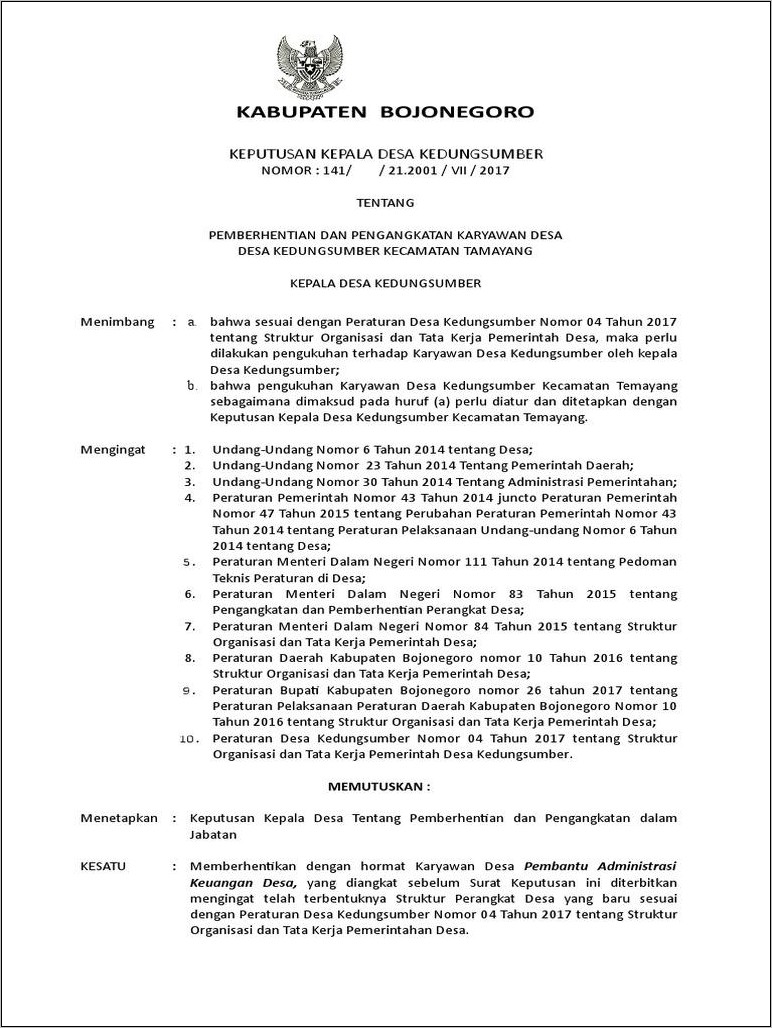 Contoh Surat Keputusan Pemberhentian Bekerja