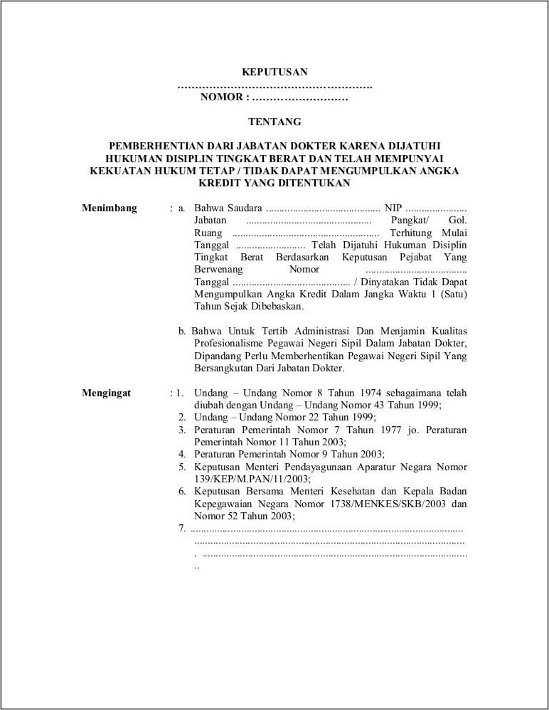 Contoh Surat Keputusan Pemberhentian Kerja Karyawan