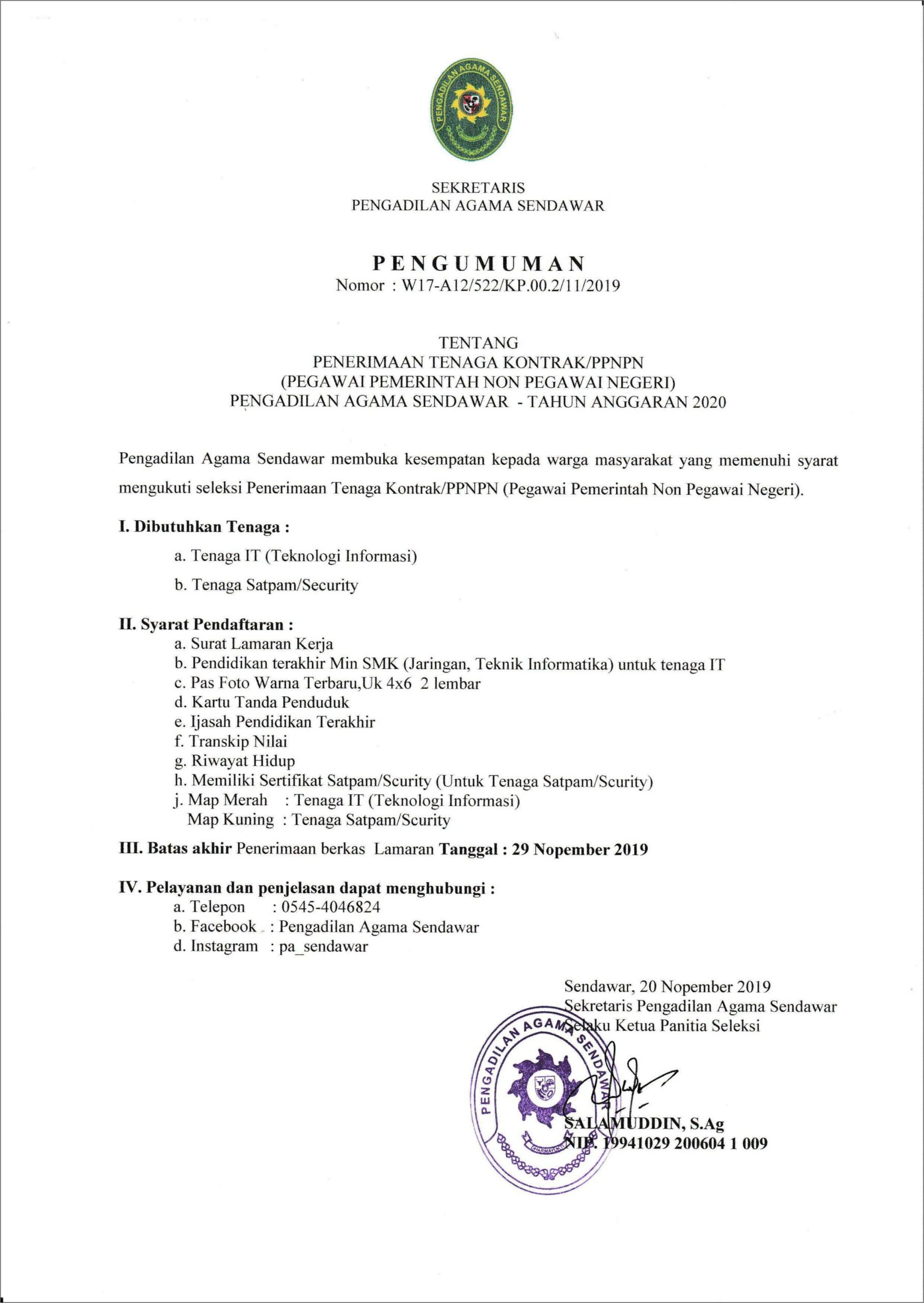 Contoh Surat Keputusan Perjanjian Kerja Kontrak Ppnpn