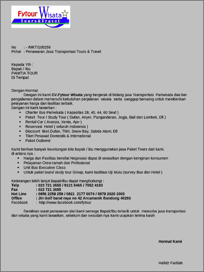Contoh Surat Kerja Sama Expedisi