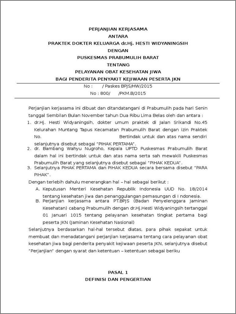 Contoh Surat Kerja Sama Rumah Sakit Dengan Pt Pjp