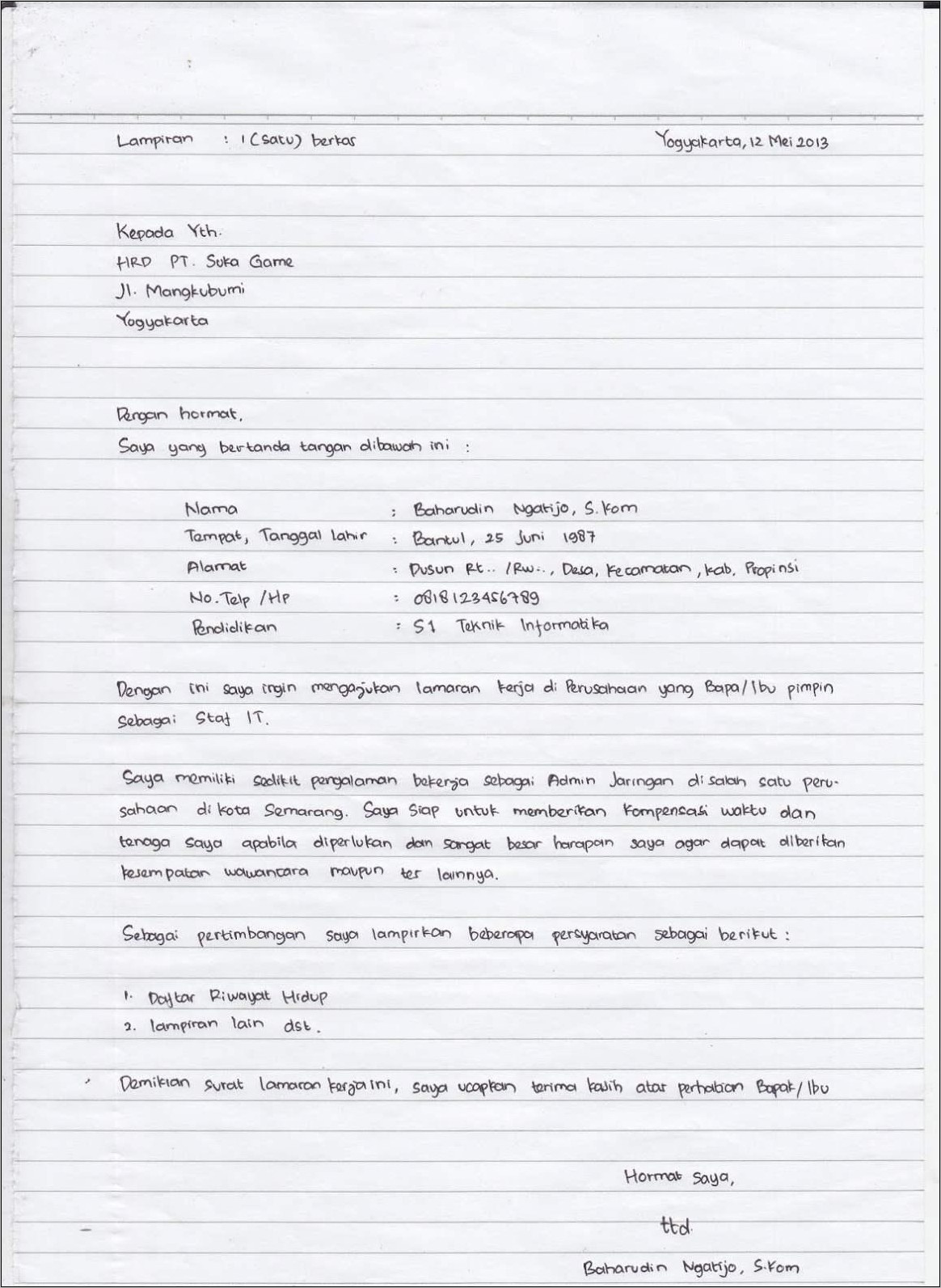Contoh Surat Kerja Supir