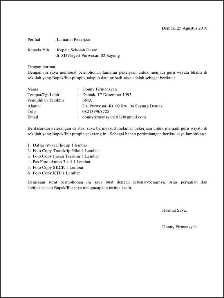 Contoh Surat Kerja Untuk Kuliah