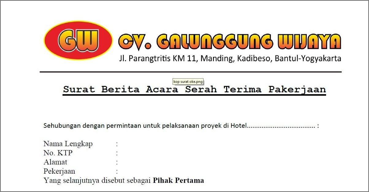 Contoh Surat Kerjasama Dan Serah Terima Pekerjaan