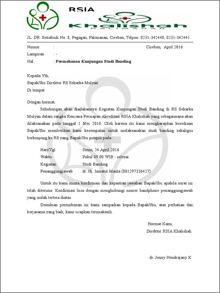 Contoh Surat Kesediaan Menerima Kunjungan Kerja