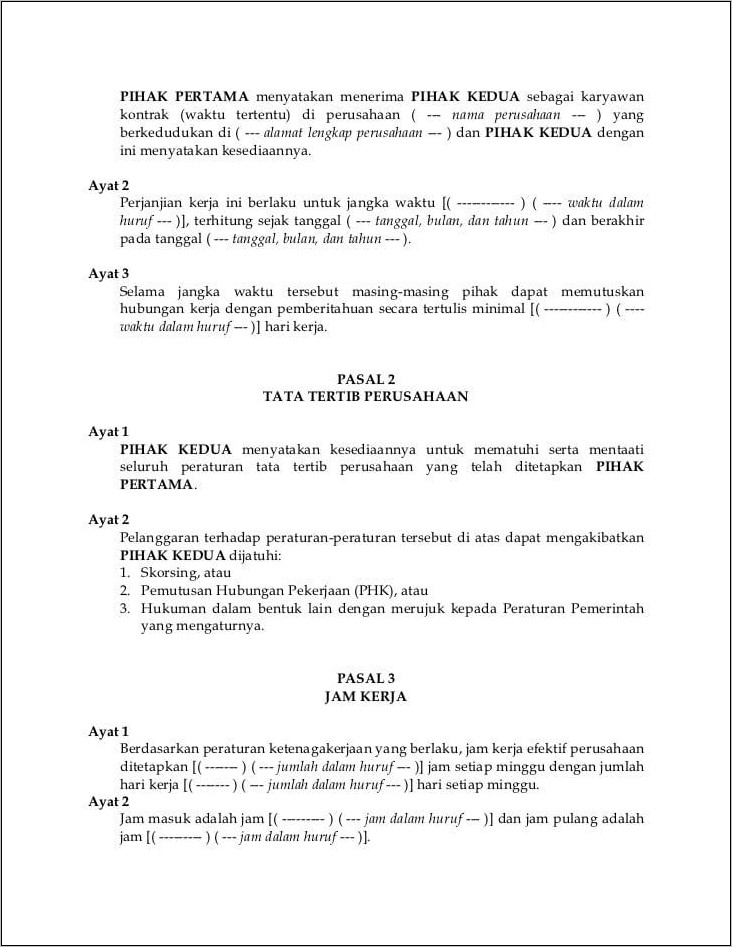 Contoh Surat Kesepakatan Kerja Antara Perusahaan Dan Karyawan