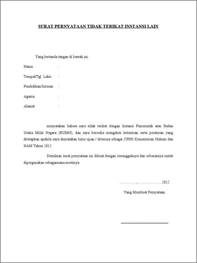 Contoh Surat Keterangan Aktif Kerja Bumn