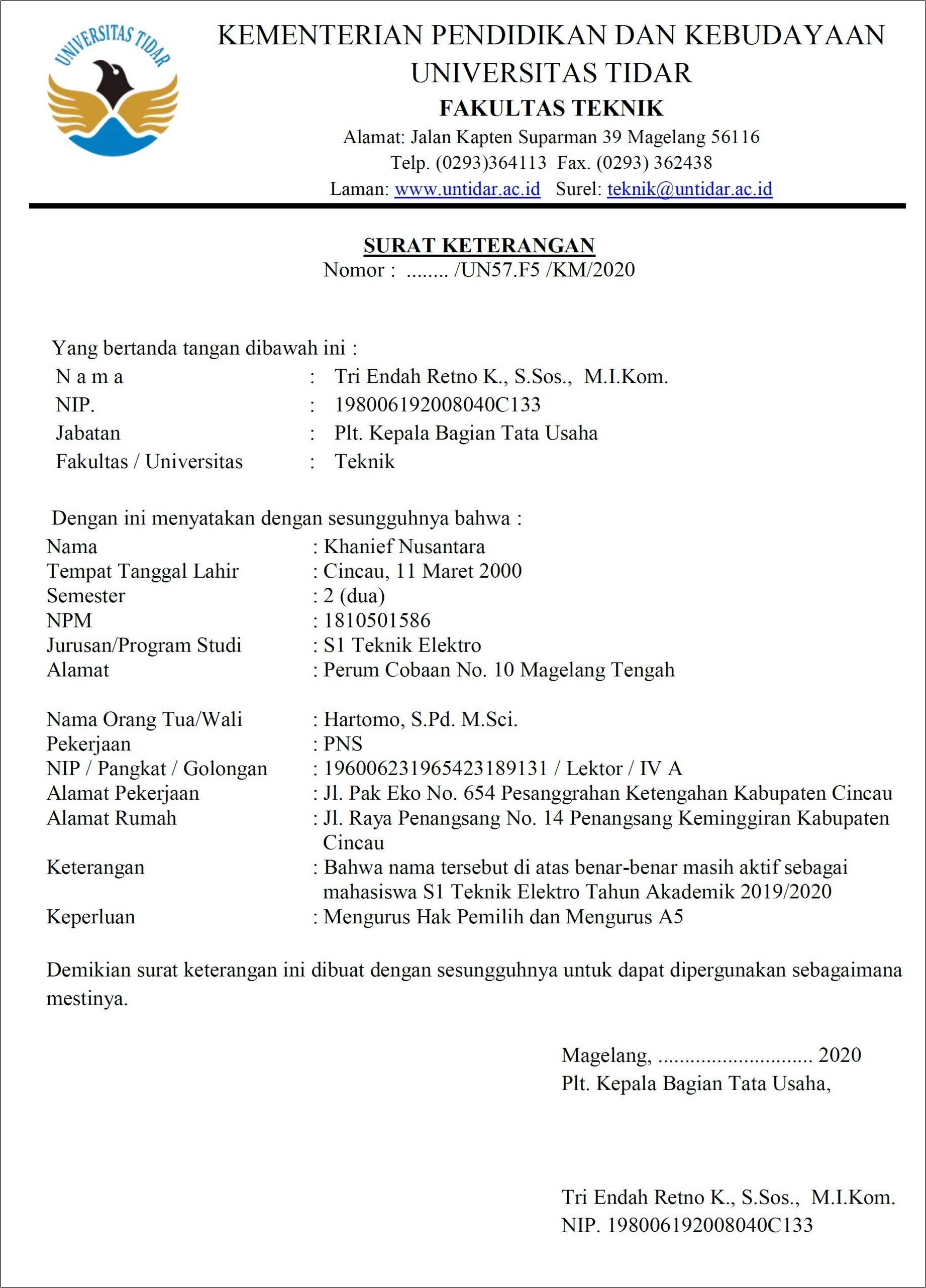 Contoh Surat Keterangan Aktif Kerja