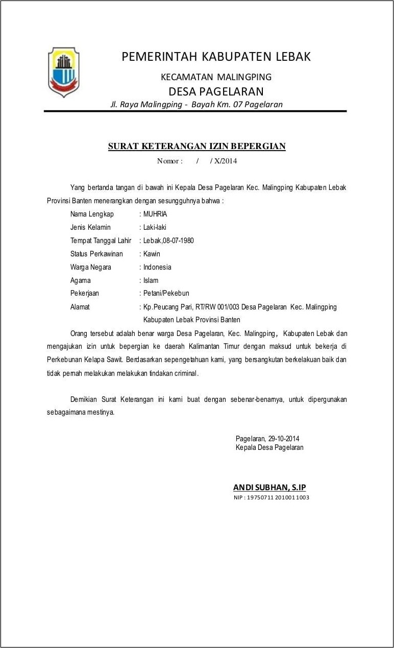 Contoh Surat Keterangan Bekerja Di Luar Negeri