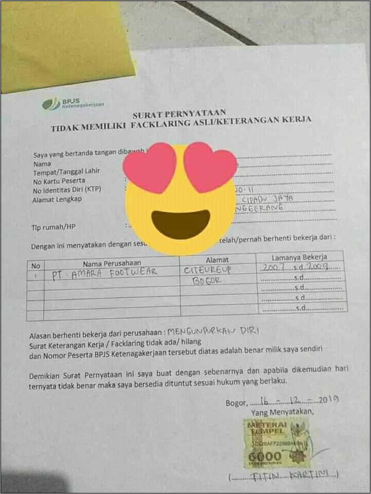 Contoh Surat Keterangan Bekerja Untuk Mencairkan Bpjs Tenaga Kerja