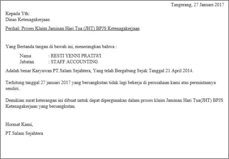 Contoh Surat Keterangan Berhenti Bekerja Untuk Orang Asing