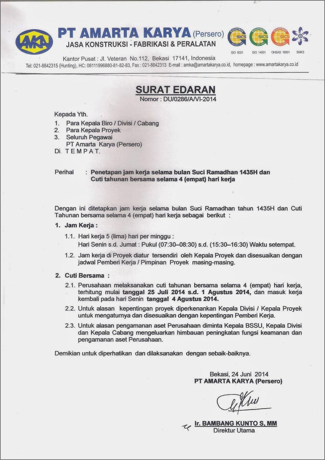 Contoh Surat Keterangan Karena Waktu Kerja