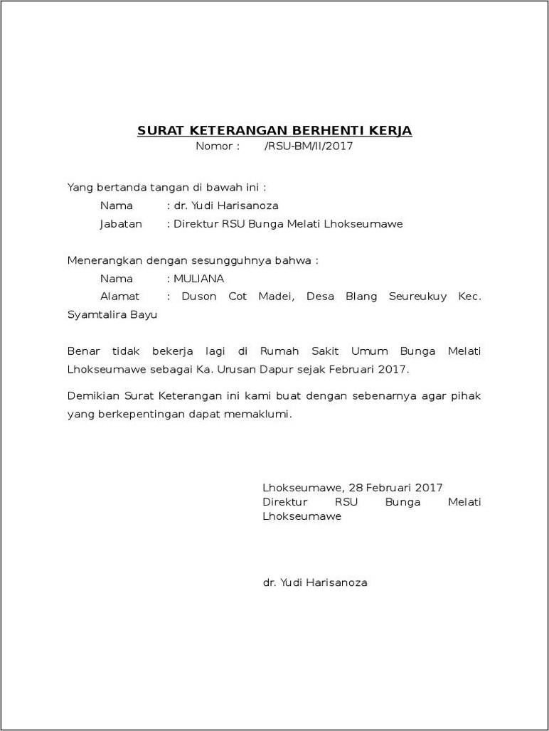 Contoh Surat Keterangan Kerja 6g Sudah Berhenti