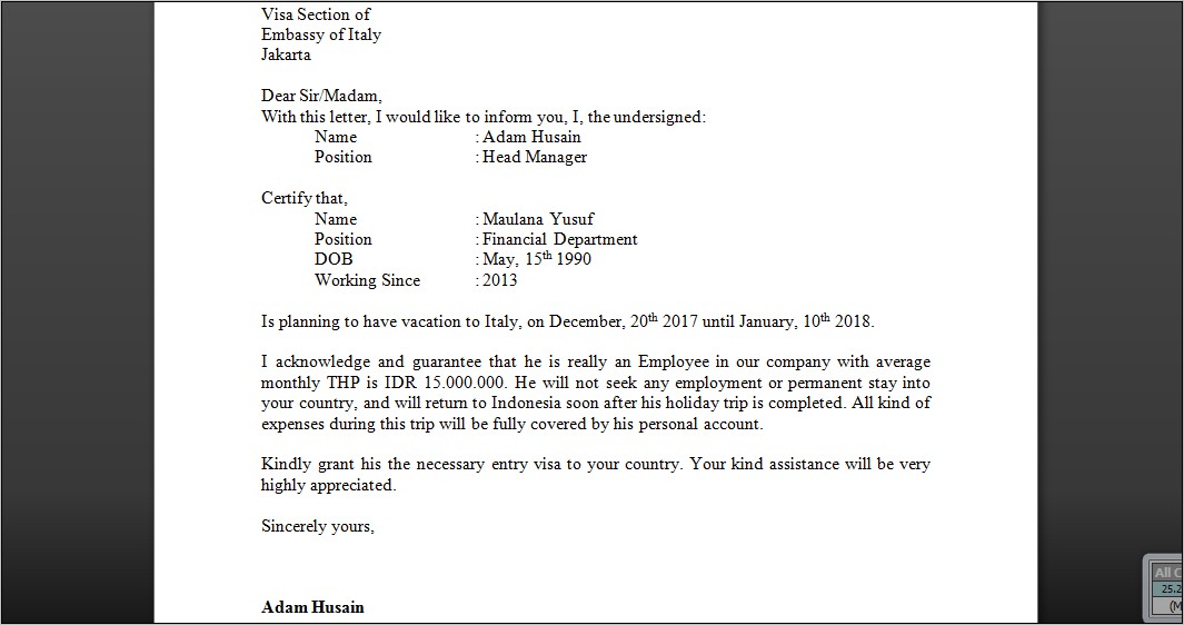Contoh Surat Keterangan Kerja Bahasa Inggris Ms Word