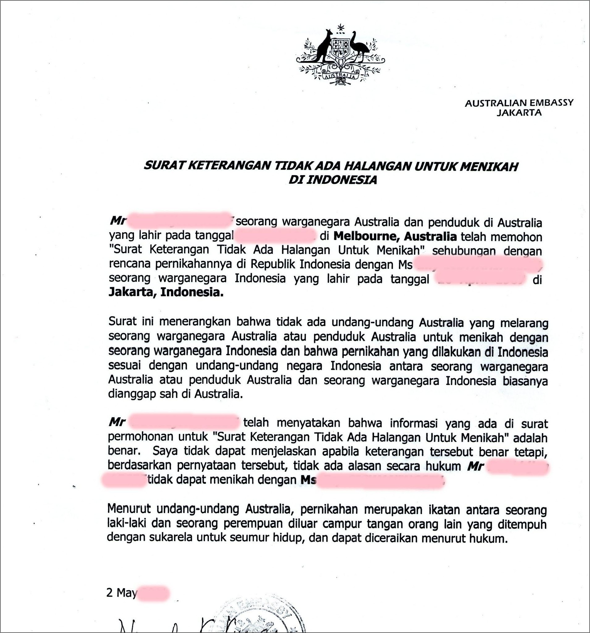 Contoh Surat Keterangan Kerja Bahasa Inggris Untuk Visa Australia