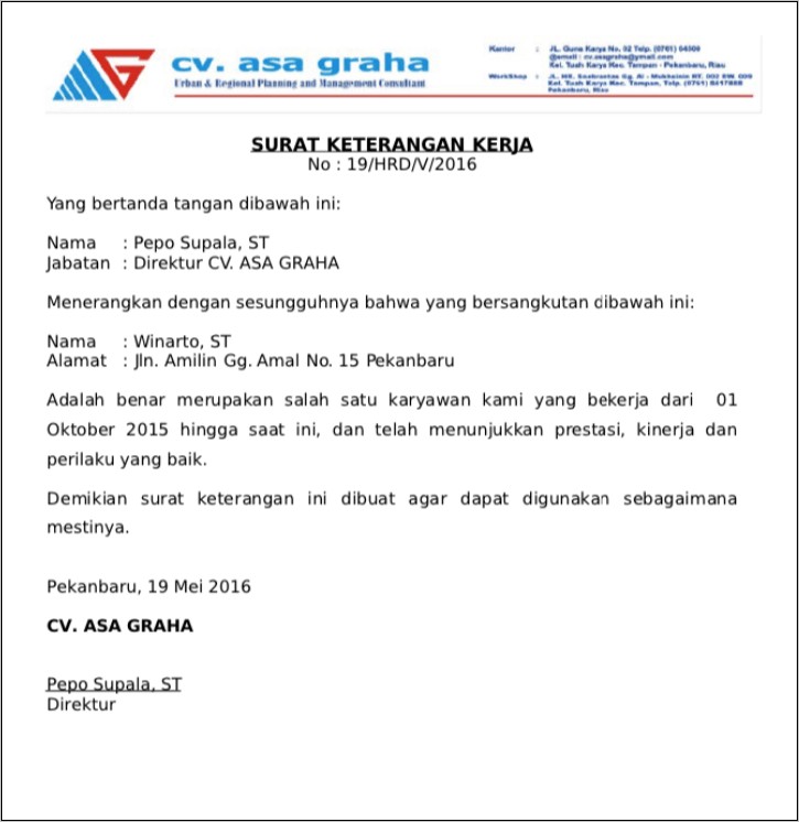 Contoh Surat Keterangan Kerja Freelance