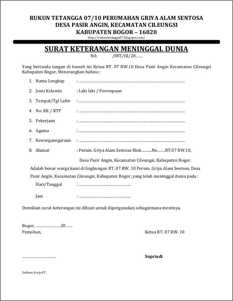 Contoh Surat Keterangan Kerja Karyawan Rumah Sakit