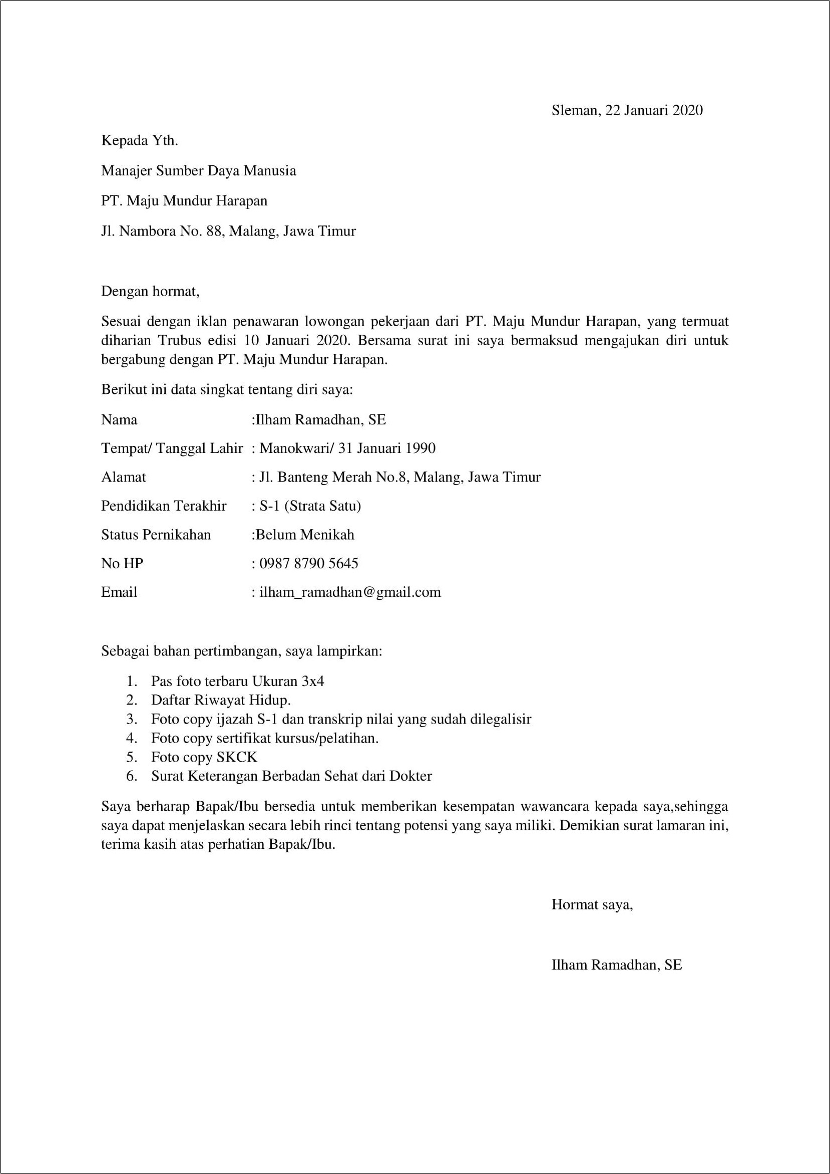 Contoh Surat Keterangan Kerja Pertamina