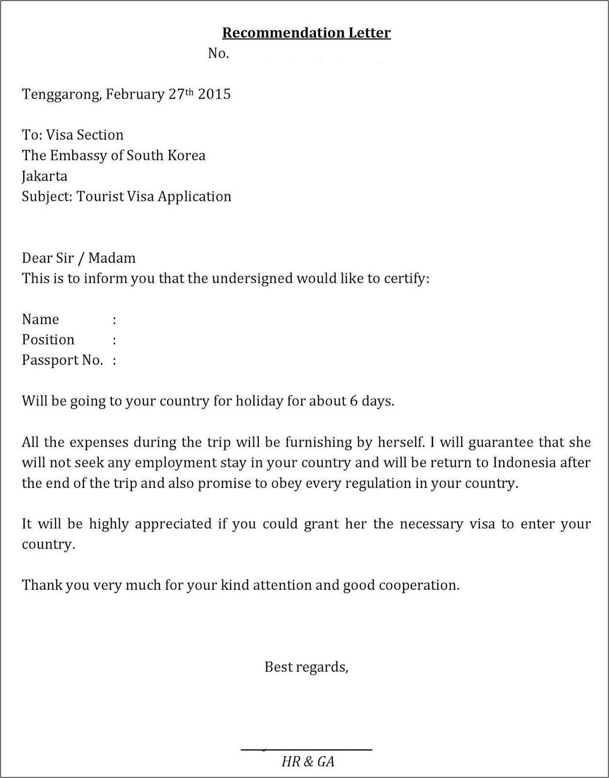 Contoh Surat Keterangan Kerja Pns Untuk Visa Korea