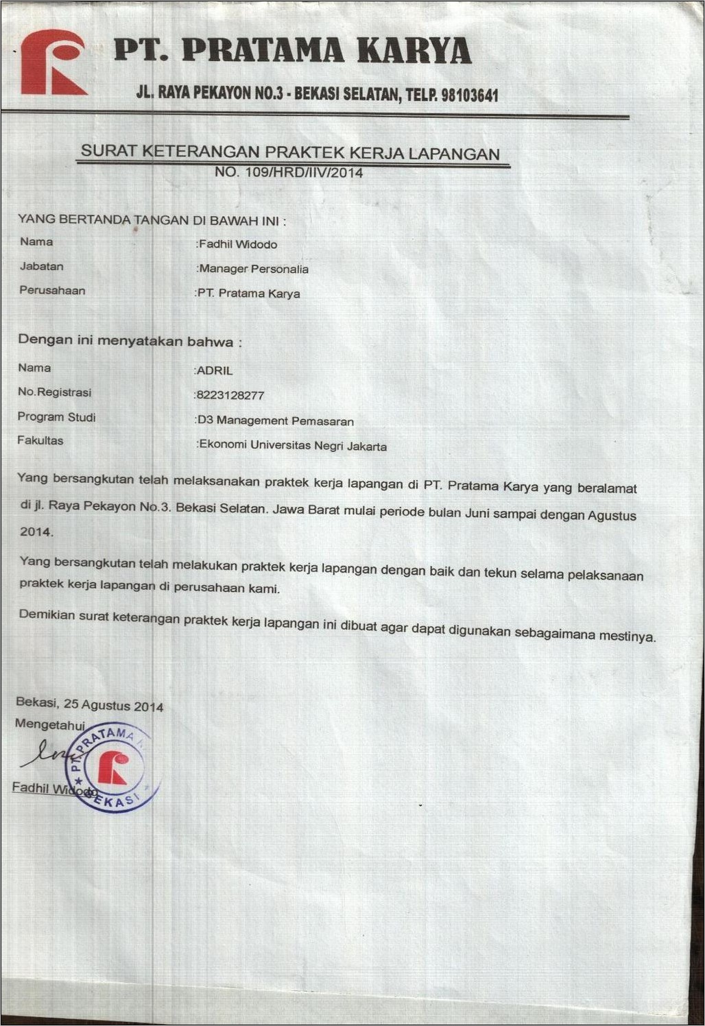 Contoh Surat Keterangan Kerja Pt Tataruang Dinamika