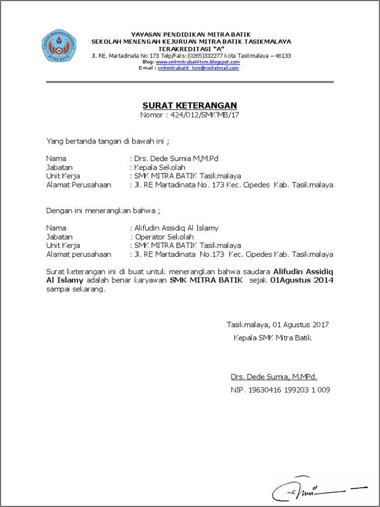 Contoh Surat Keterangan Kerja Puskesmas Dki