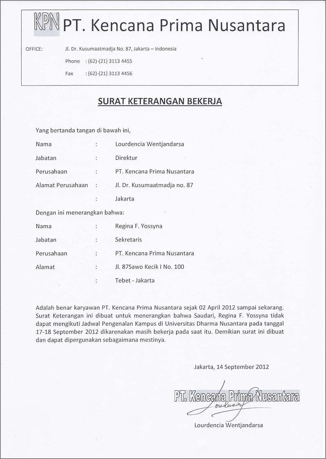 Contoh Surat Keterangan Kerja Karyawan Resign  IMAGESEE