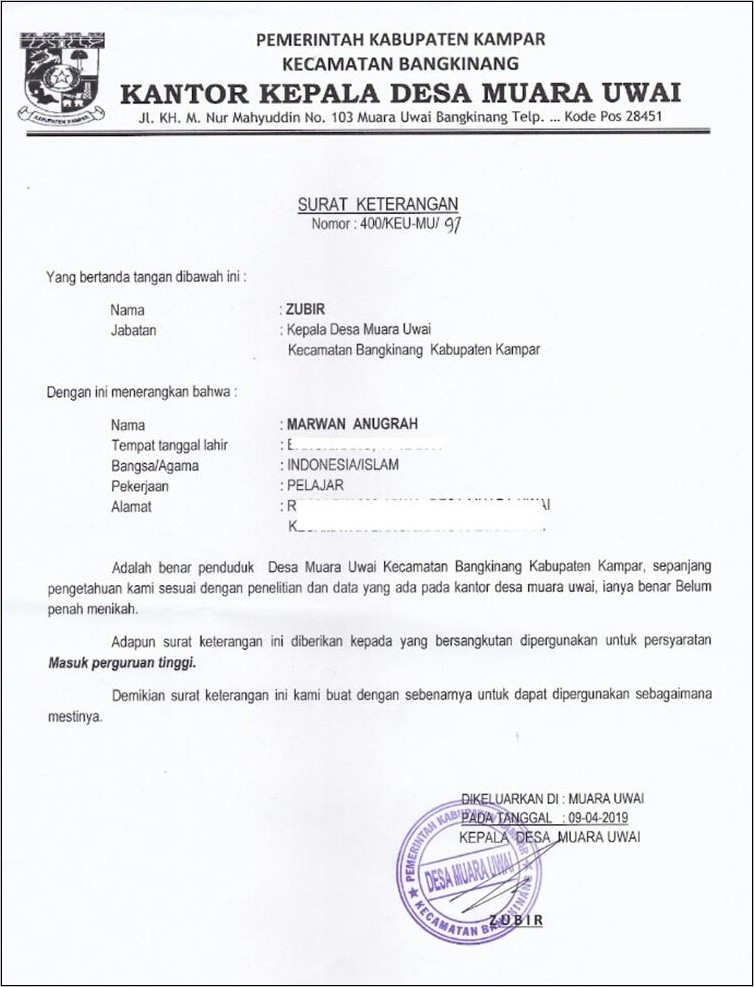 Contoh Surat Keterangan Kerja Untuk Ambil Rumah