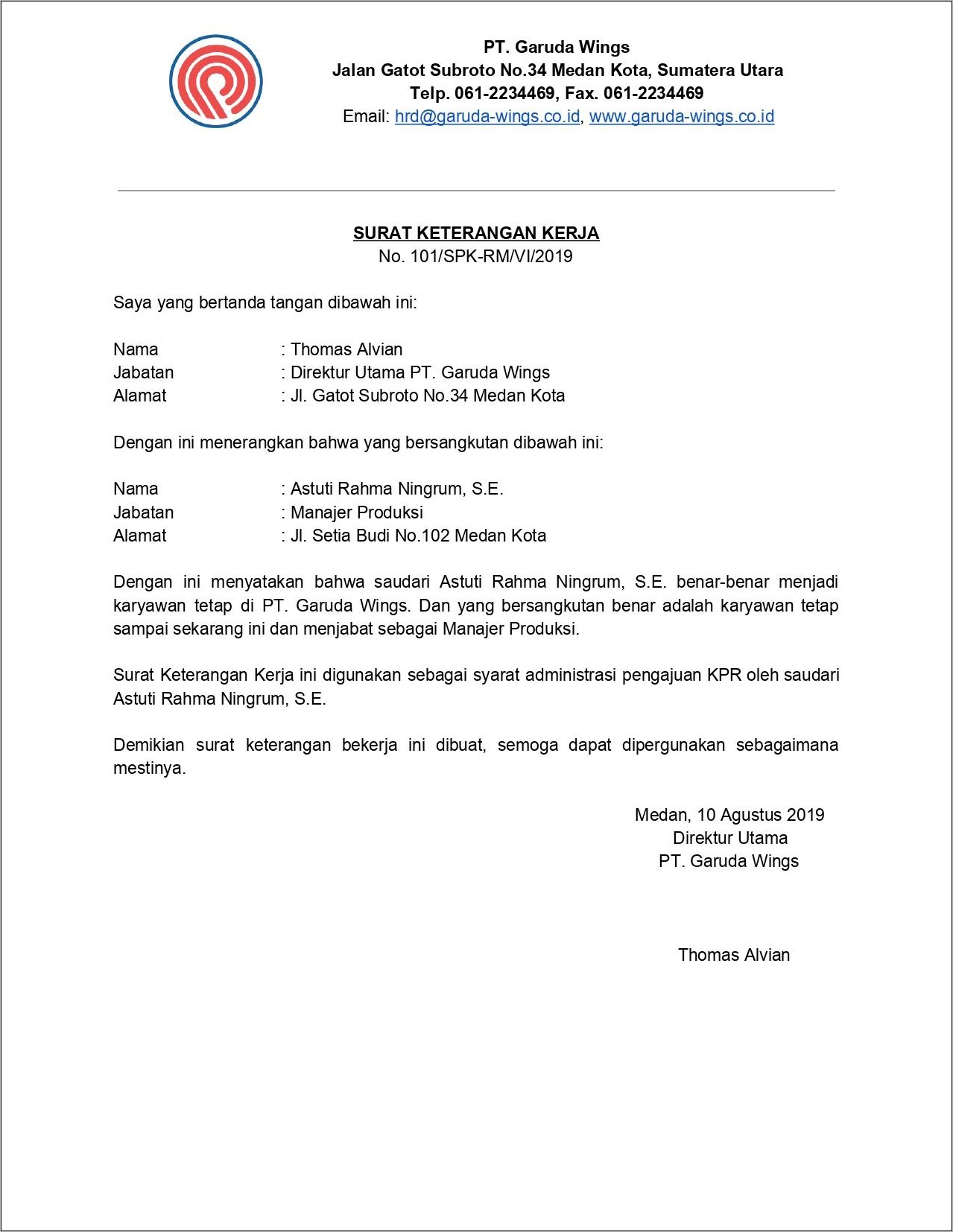 Contoh Surat Keterangan Kerja Untuk Keperluan Kuliah