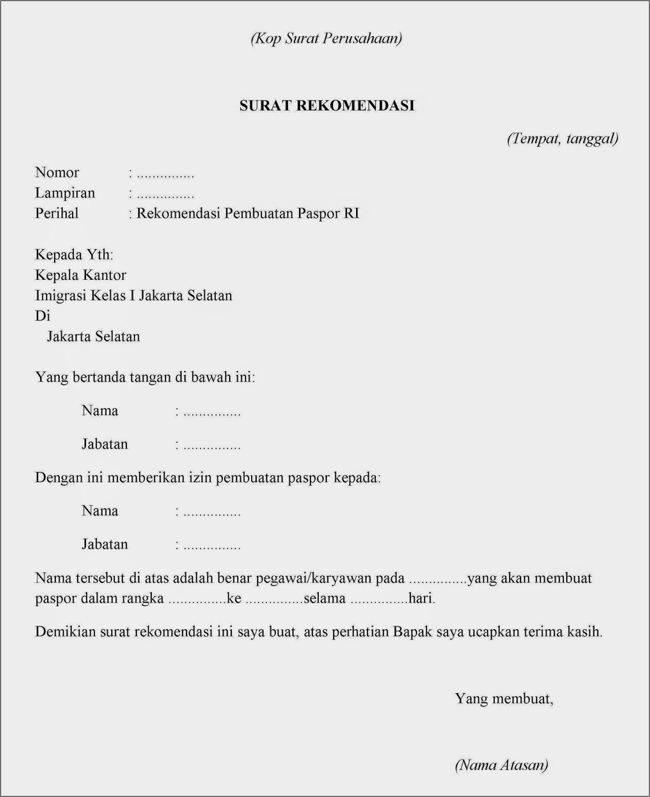 Contoh Surat Keterangan Kerja Untuk Keperluan