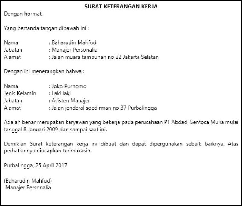 Contoh Surat Keterangan Kerja Untuk Mengurus Passport Wirausaha