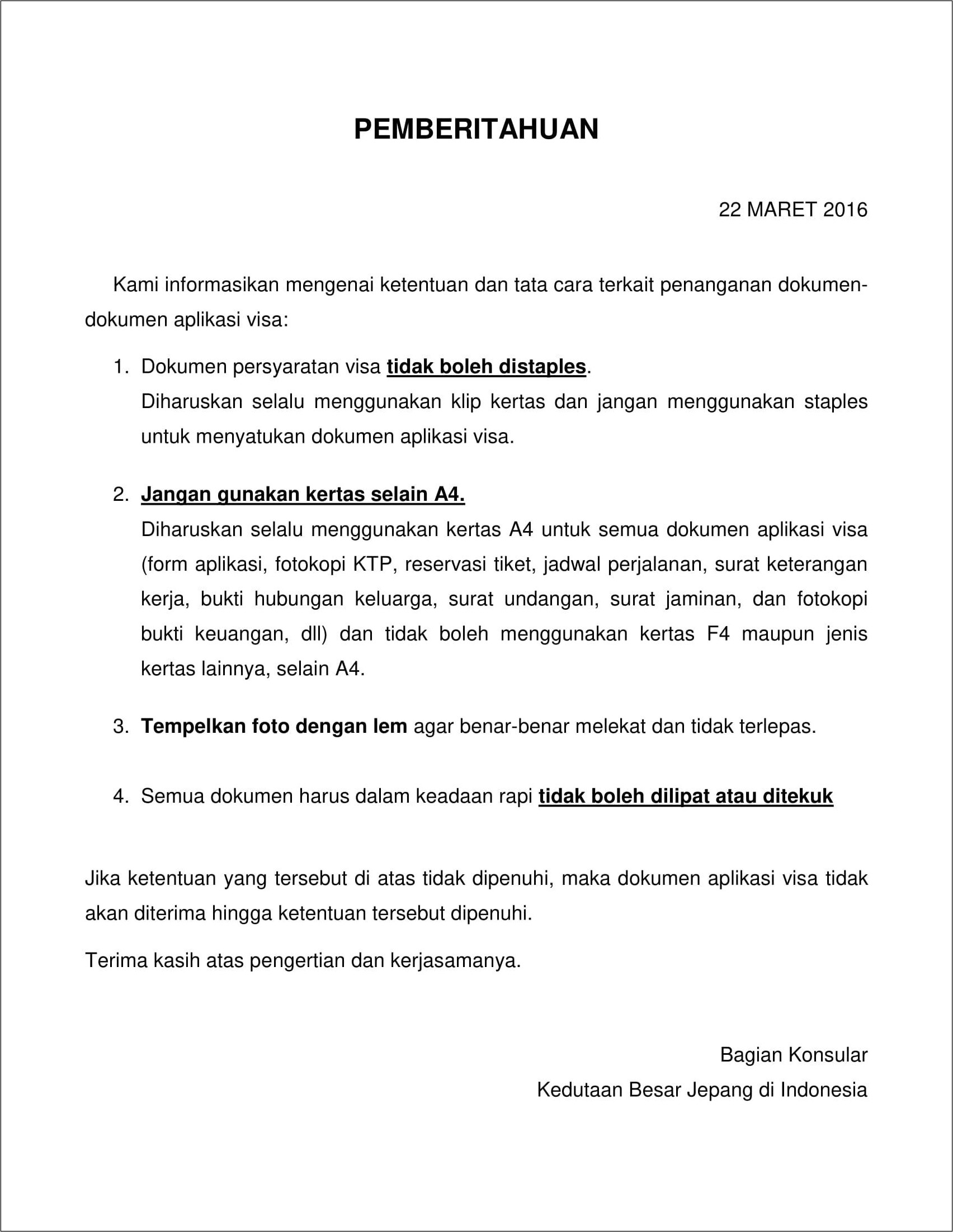 Contoh Surat Keterangan Kerja Untuk Visa