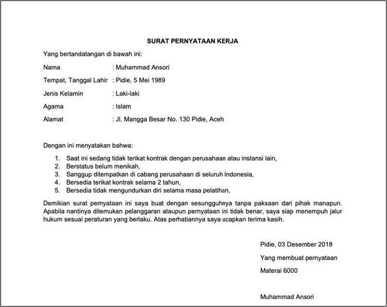 Contoh Surat Keterangan Kinerja Kerja Baik