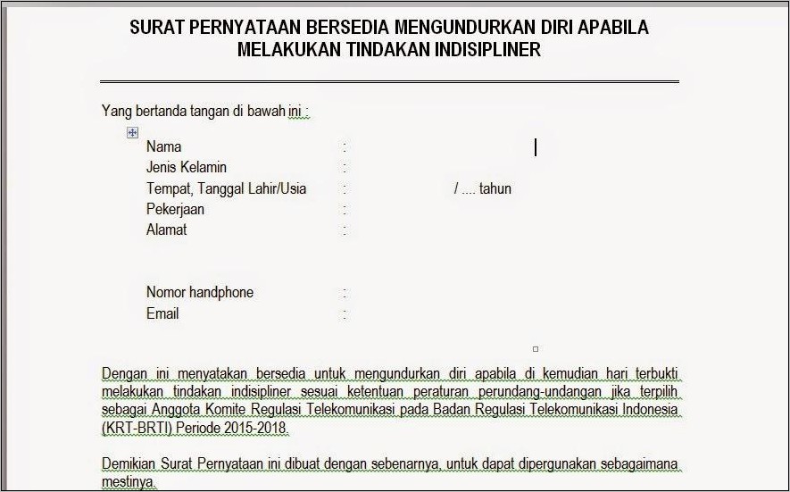 Contoh Surat Keterangan Mundur Pekerjaan