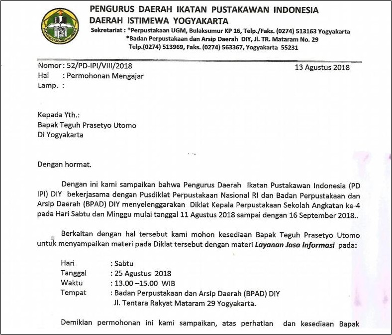 Contoh Surat Keterangan Pengalaman Kerja Kepala Perpustakaan