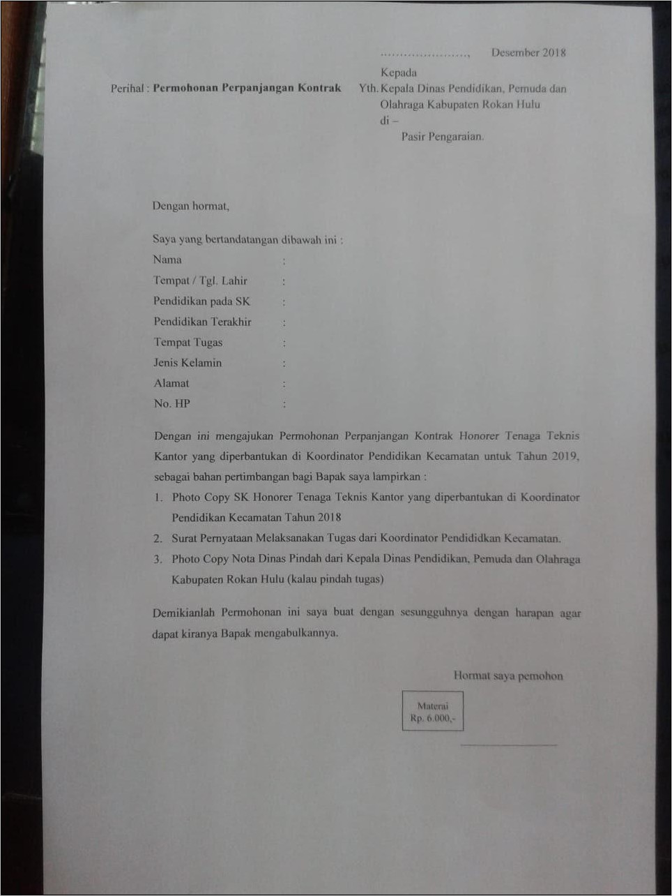 Contoh Surat Keterangan Perpanjangan Kontrak Kerja
