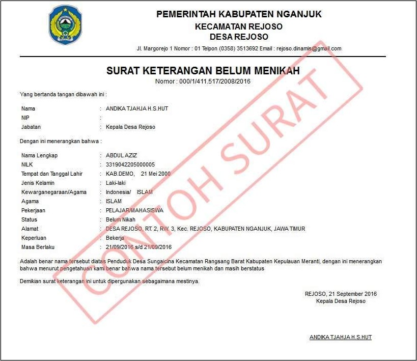 Contoh Surat Keterangan Tidak Bekerja Dari Rt Lurah