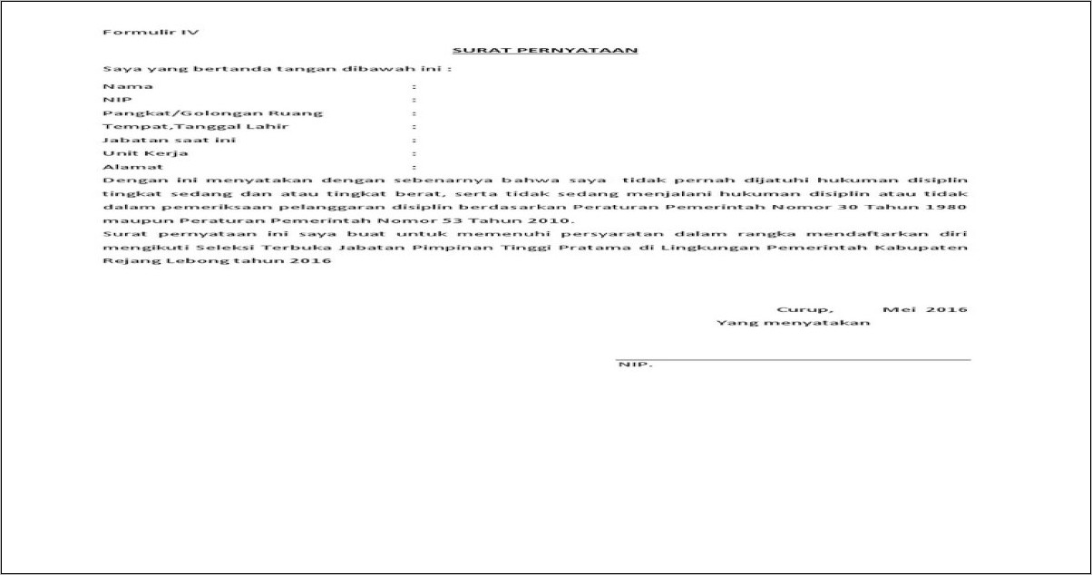 Contoh Surat Keterangan Tidak Sedang Menjalani Hukuman Disiplin Kerja