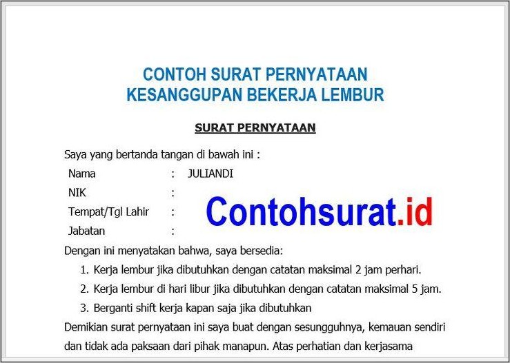 Contoh Surat Komitmen Bekerja Di Toko Bangunan