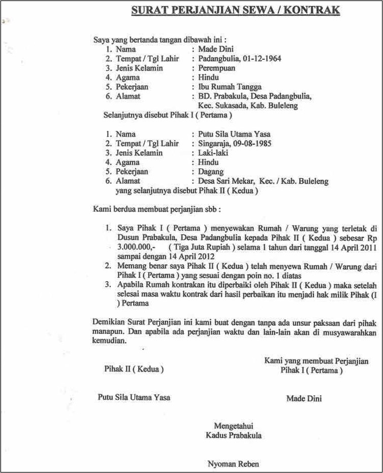 Contoh Surat Kontrak Kerja Bangun Rumah