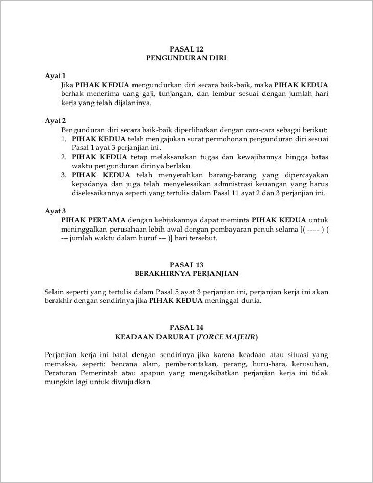 Contoh Surat Kontrak Kerja Pegawai Teknisi