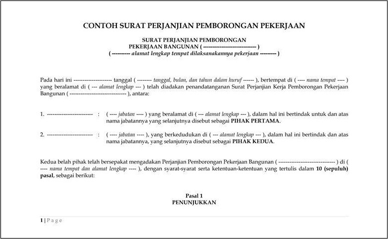 Contoh Surat Kontrak Kerja Perbaikan Jalan