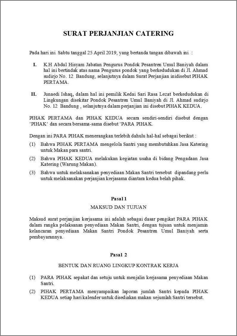 Contoh Surat Kontrak Kerja Simple