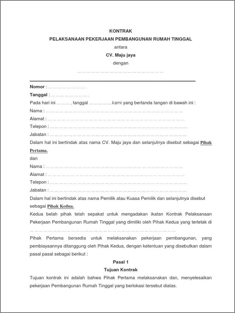 Contoh Surat Kontrak Kerja Singkat