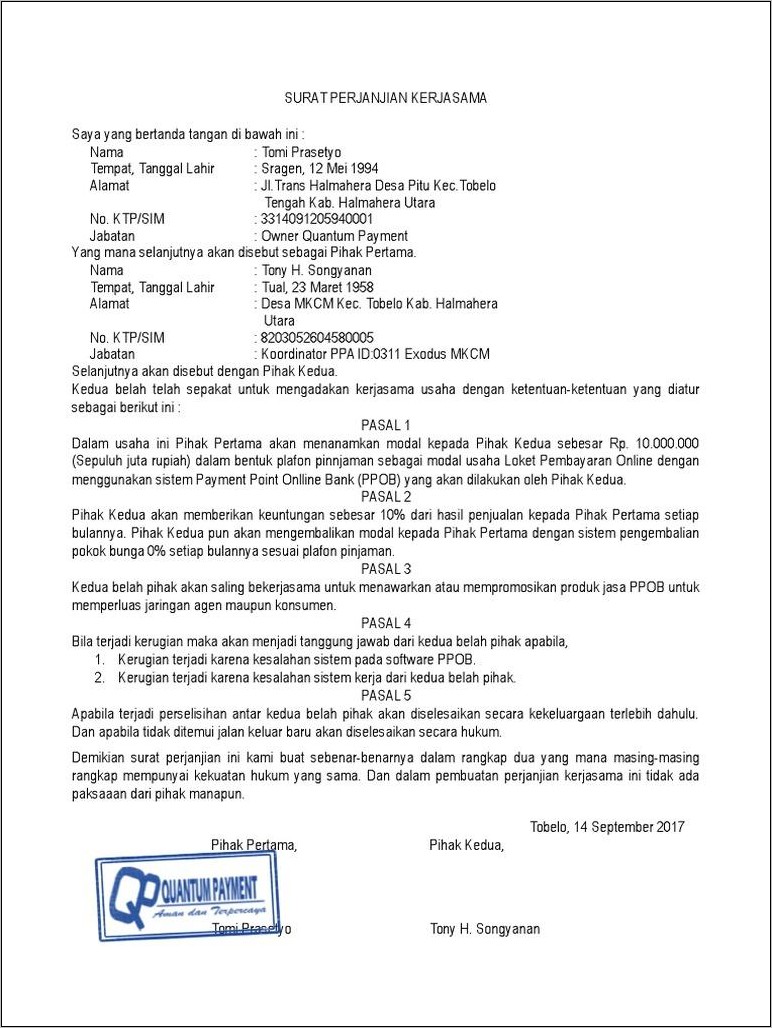 Contoh Surat Kontrak Kerja Sma Dengan Cafe Atau Restoran