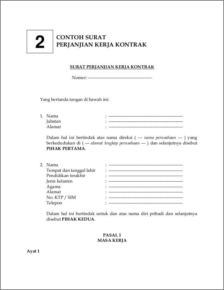 Contoh Surat Kontrak Kerja Supir Pribadi