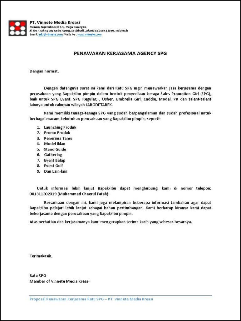 Contoh Surat Kontrak Kerja Untuk Spg