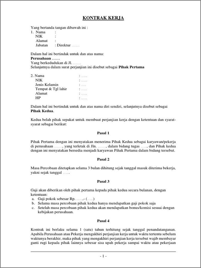 Contoh Surat Kontrakn Pekerja